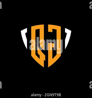 QG-Logo mit Schild weiß orange Form Designvorlage isoliert auf schwarzem Hintergrund Stock Vektor