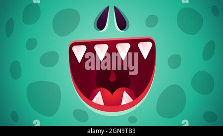 Vektor niedliches Gesicht von grünen Monster für Halloween Gesichter Maske. Kawaii Gesicht von Zombie für Halloween Kostüm oder Gesichter Maske. Witziges Zombie-Gesicht. Stock Vektor