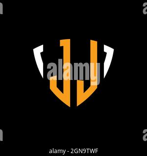 JL-Logo mit Schild weiß orange Form Designvorlage isoliert auf schwarzem Hintergrund Stock Vektor