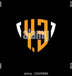 YE-Logo mit Schild weiß orange Form Design-Vorlage isoliert auf schwarzem Hintergrund Stock Vektor