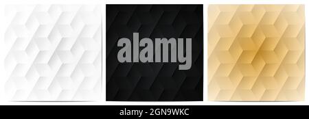 Geometrisches Muster mit gestreiften gewellten Linien polygonale Form elegant aus schwarz, weiß und Gold Hintergrund Stock Vektor