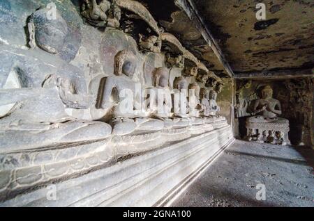 Der histroische Ajanta- und Ellora-Höhlenkomplex in Aurangabad, Zentralindien Stockfoto