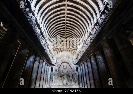 Der histroische Ajanta- und Ellora-Höhlenkomplex in Aurangabad, Zentralindien Stockfoto