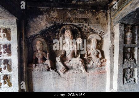 Der histroische Ajanta- und Ellora-Höhlenkomplex in Aurangabad, Zentralindien Stockfoto