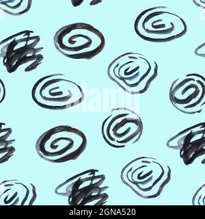 Modernes, trendiges Nahtloses Muster mit abstrakten Aquarell-Formen und Punkten für Design und Textil. Stockfoto
