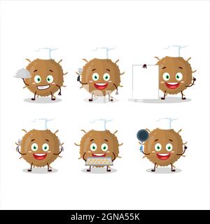 Cartoon-Charakter des Beta-Coronavirus mit verschiedenen Chef-Emoticons. Vektorgrafik Stock Vektor