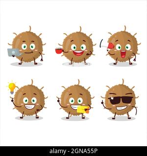 Beta Coronavirus Cartoon-Figur mit verschiedenen Arten von Business-Emoticons. Vektorgrafik Stock Vektor