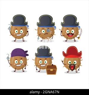 Cartoon-Charakter von Beta-Coronavirus mit verschiedenen Piraten Emoticons. Vektorgrafik Stock Vektor
