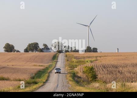 Der Windpark MidaAmerican Energy, auf dem Vestas-Windenergieanlagen in New Sharon, Iowa, eingesetzt werden Stockfoto