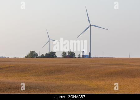 Der Windpark MidaAmerican Energy, auf dem Vestas-Windenergieanlagen in New Sharon, Iowa, eingesetzt werden Stockfoto