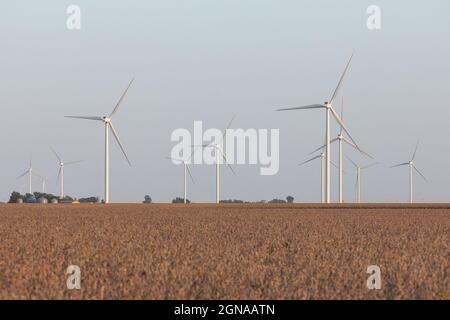 Der Windpark MidaAmerican Energy, auf dem Vestas-Windenergieanlagen in New Sharon, Iowa, eingesetzt werden Stockfoto