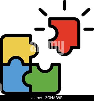 Puzzle-Schritt-Symbol. Kontur Puzzle Schritt Vektor Symbol Farbe flach isoliert Stock Vektor