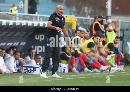 Der italienische Trainer Luciano Spalletti von SSC Napoli gesticuliert am 23 2021. September während des Fußballspiels der Serie A zwischen Sampdoria und Napoli im Luigi Ferraris Stadium in Genua, Italien. Stockfoto