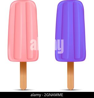 Set von hellen realistischen hausgemachten gefrorenen Eis Eis Eis, Vektor realistisch saftig Eis Symbol Stock Vektor