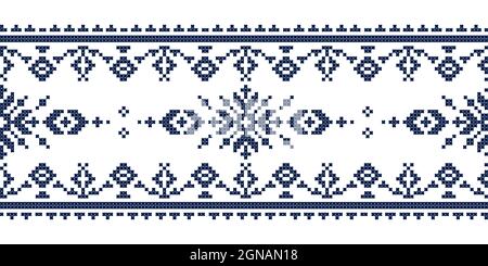 Zmijanje Kreuzstich Stil Vektor Volkskunst nahtlose Lonng horizontales Muster - Textil-oder Stoffdruck-Design von alten Mustern aus Bosnien inspiriert Stock Vektor