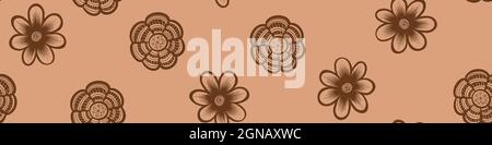 Nahtlose horizontale Grenze mit handgezeichneten Blumen auf beigem Hintergrund. Vektorgrafik. Stock Vektor