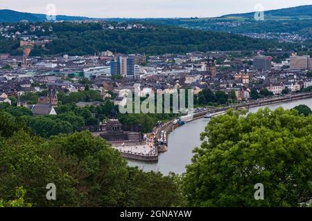 Panoramablick auf Koblenz, eine Stadt in Deutschland. Stockfoto