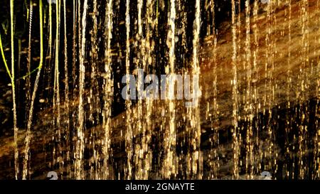 Kleiner Wasserfall, der von der untergehenden Sonne beleuchtet wird, Westküste, Neuseeland. Stockfoto