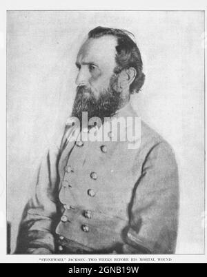 Thomas Jonathan „Stonewall“ Jackson (21. Januar 1824 – 10. Mai 1863) diente während des amerikanischen Bürgerkrieges als konföderierte General (1861–1863), Und wurde nach General Robert E. Lee zu einem der bekanntesten Kommandanten der Konföderierten.[2] Jackson spielte bis zu seinem Tod eine herausragende Rolle bei fast allen militärischen Engagements im Osttheater des Krieges, Und hatte eine Schlüsselrolle bei der Gewinnung vieler bedeutender Schlachten. Aus dem Buch "der Bürgerkrieg durch die Kamera" Hunderte von lebendigen Fotos tatsächlich in der Bürgerkriegszeit aufgenommen, sechzehn Reproduktionen in Farbe von berühmten Kriegsgemälden. Der neue Textverlauf Stockfoto