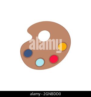 Farbpalette für Farben, die auf weißem Hintergrund isoliert sind. Vektorgrafik flach. Abzeichen eines Künstlers, Hobby, Kunstschule, Malerei. Stock Vektor