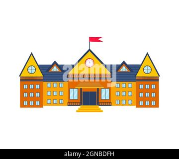 Schulgebäude isoliert auf weißem Hintergrund. Kindererziehung. High School. Vektorgrafik flach. Zurück zur Schule Stock Vektor