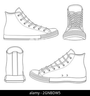 Vector Set mit Sneakers, Gummischuhen. Isolierte Objekte auf Weiß. Stock Vektor