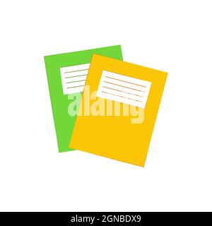 Zwei Schulbücher gelb und grün isoliert auf weißem Hintergrund. vektor-flache Illustration. Zurück zur Schule. Stock Vektor
