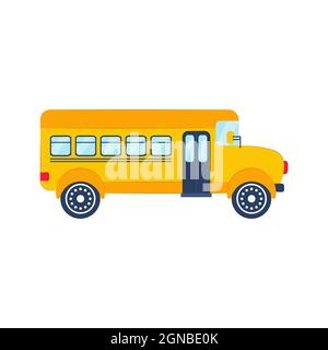 Gelber Schulbus isoliert auf weißem Hintergrund. Vektorgrafik flach. Transport für Kinder. Zurück zur Schule Stock Vektor