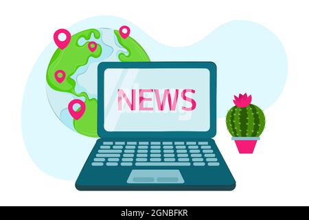World Online News Vektor Illustration. Komposition in flachem Stil Stock Vektor