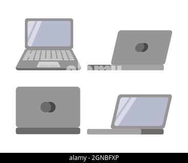Vector isolierter Laptop bereit zur Arbeit. Satz von Laptops. Seite, Draufsicht. Vector Collection Mockups generisches Gerät. Vorlage Notizbuch für Präsentation. Stock Vektor