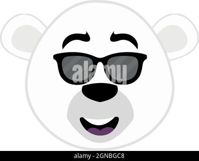 Vector Emoticon Illustration des Gesichts eines Cartoon-Eisbären mit schwarzer Sonnenbrille Stock Vektor