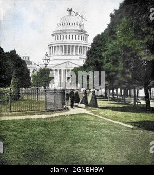 DAS CAPITOL IN WASHINGTON IM Jahr 1863 aus dem Buch "der Bürgerkrieg durch die Kamera" Hunderte von lebendigen Fotos tatsächlich in der Zeit des Bürgerkrieges, sechzehn Reproduktionen in Farbe von berühmten Kriegsgemälden aufgenommen. Die neue Textgeschichte von Henry W. Elson. A. vollständige illustrierte Geschichte des Bürgerkrieges Stockfoto