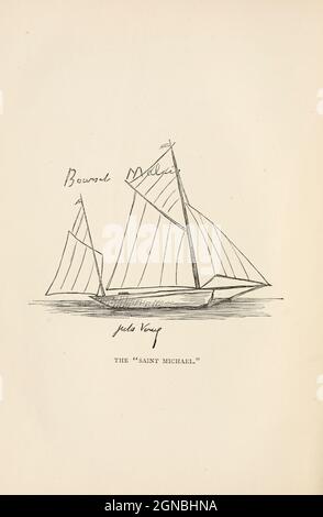 Die autographische Skizze des Heiligen Michael aus dem Buch "in achtzig Tagen um die Welt" von Jules Verne (1828-1905) Übersetzt von Geo. M. Towle, Veröffentlicht in Boston von James. R. Osgood & Co. 1873 erste US-Ausgabe Stockfoto