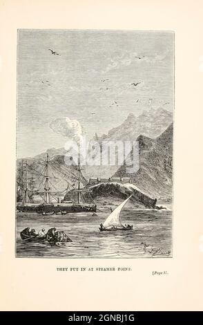 Sie setzten in Steamer Point aus dem Buch "rund um die Welt in achtzig Tagen" von Jules Verne (1828-1905) Übersetzt von Geo. M. Towle, Veröffentlicht in Boston von James. R. Osgood & Co. 1873 erste US-Ausgabe Stockfoto