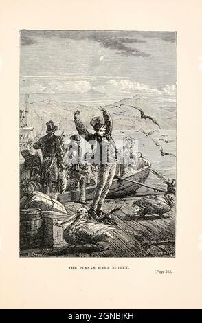 Die Bretter waren Rotten aus dem Buch "in achtzig Tagen um die Welt" von Jules Verne (1828-1905) Übersetzt von Geo. M. Towle, Veröffentlicht in Boston von James. R. Osgood & Co. 1873 erste US-Ausgabe Stockfoto