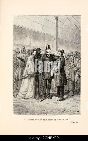 Ich verhafte Sie im Namen der Königin aus dem Buch "in achtzig Tagen um die Welt" von Jules Verne (1828-1905) Übersetzt von Geo. M. Towle, Veröffentlicht in Boston von James. R. Osgood & Co. 1873 erste US-Ausgabe Stockfoto