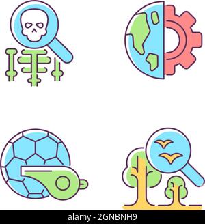 Verschiedene Schulfächer RGB-Farbsymbole eingestellt Stock Vektor