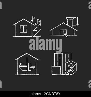 Home Bau Sicherheit Kreide weiße Symbole auf dunklem Hintergrund gesetzt Stock Vektor