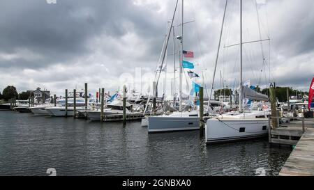 NORWALK, CT, USA - 23. SEPTEMBER 2021: Progressive Norwalk Boat Show 23-26 2021. September Stockfoto