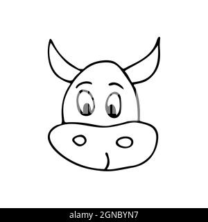 Handgezeichneter Stier im Doodle-Stil im neuen Jahr im Vektor. Isolierte Abbildung auf weißem Hintergrund. Für Grafik und Webdesign Stock Vektor
