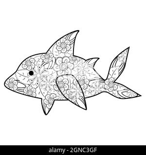 Handgezeichnete illustration für zentangle-Haie. Dekorative abstrakte Doodle Design-Element. Bild für Erwachsene Stock Vektor