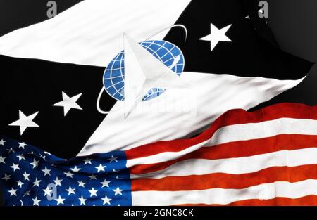 Flagge des Vice Chief of Space Operations zusammen mit einer Flagge der Vereinigten Staaten von Amerika als Symbol der Einheit zwischen ihnen, 3d-Illustration Stockfoto