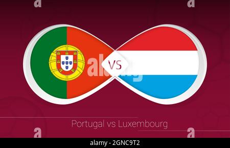 Portugal gegen Luxemburg im Fußballwettbewerb, Gruppe A. gegen Icon im Fußballhintergrund. Vektorgrafik. Stock Vektor