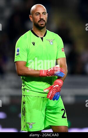 Turin, Italien. 23. September 2021. Pepe Reina von der SS Lazio schaut während der Serie A Fußballspiel zwischen Turin FC gegen SS Lazio. Kredit: Nicolò Campo/Alamy Live Nachrichten Stockfoto