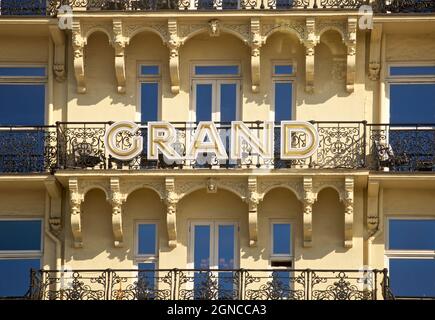 Architektonisches Detail des Grand Hotels. GRAND. Brighton, East Sussex, England, Großbritannien. Stockfoto