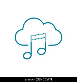 Symbol für die Cloud-Musiklinie. Symbol für Wolke und Musiknote. Hören Sie sich die Cloud-Computing-Songbibliothek an. Online-Audiodienste. Online-Musik-Streaming. Vektor Stock Vektor