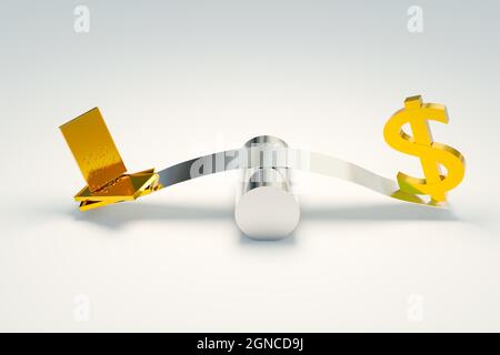 Forex-Markt für Goldhandel und Dollar-Symbole, 3D-Illustrationen Rendering Stockfoto