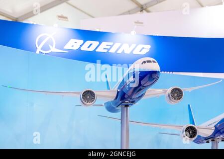 Boeing 787 Modell dreamliner auf dem Stand des Unternehmens. Russland. Moskau. 22. Juli 2021 Stockfoto