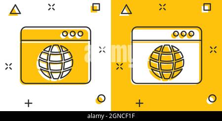 Website Domain-Symbol im Comic-Stil. Globale Internet-Adresse Cartoon Vektor Illustration auf weißem Hintergrund isoliert. Server-Splash-Effekt für Unternehmensunternehmen Stock Vektor