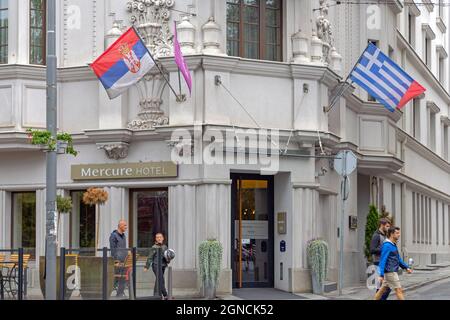 Belgrad, Serbien – 28. August 2021: Eingang zum Mercure Hotel Excelsior in Belgrad, Serbien. Stockfoto